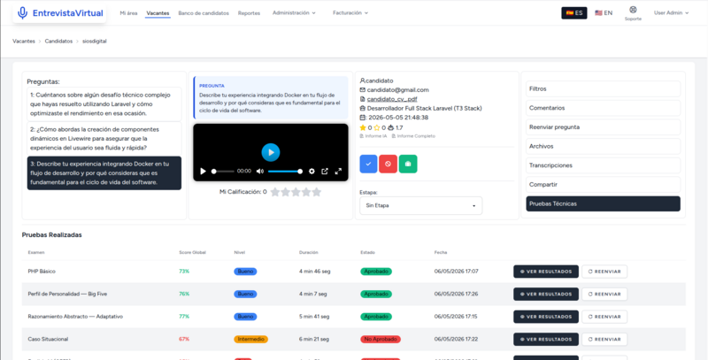 Plataforma de evaluaciones virtuales con IA para empresas